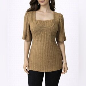 Urchin Tunic Sweater XL Gold Mohair Mix Short Sleeve Metallilc Textured